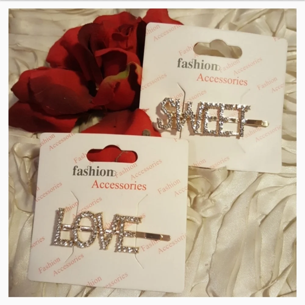 Rhinestone LOVE & SWEET Hair Clips -  Sparkly Statement Barrettes
